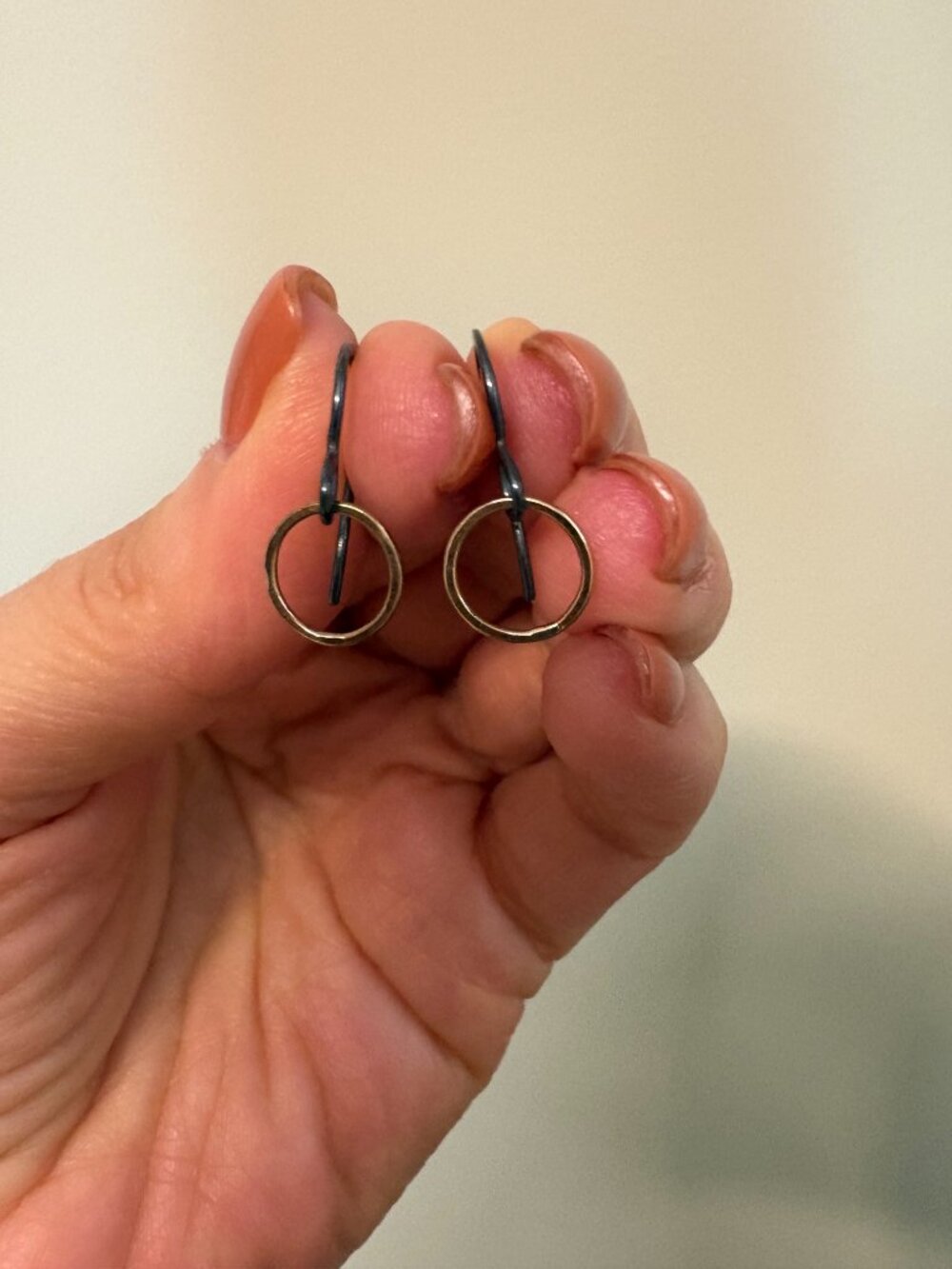 $175 Melissa Joy Manning 14K yellow gold & sterling circle drop earrings MJM
